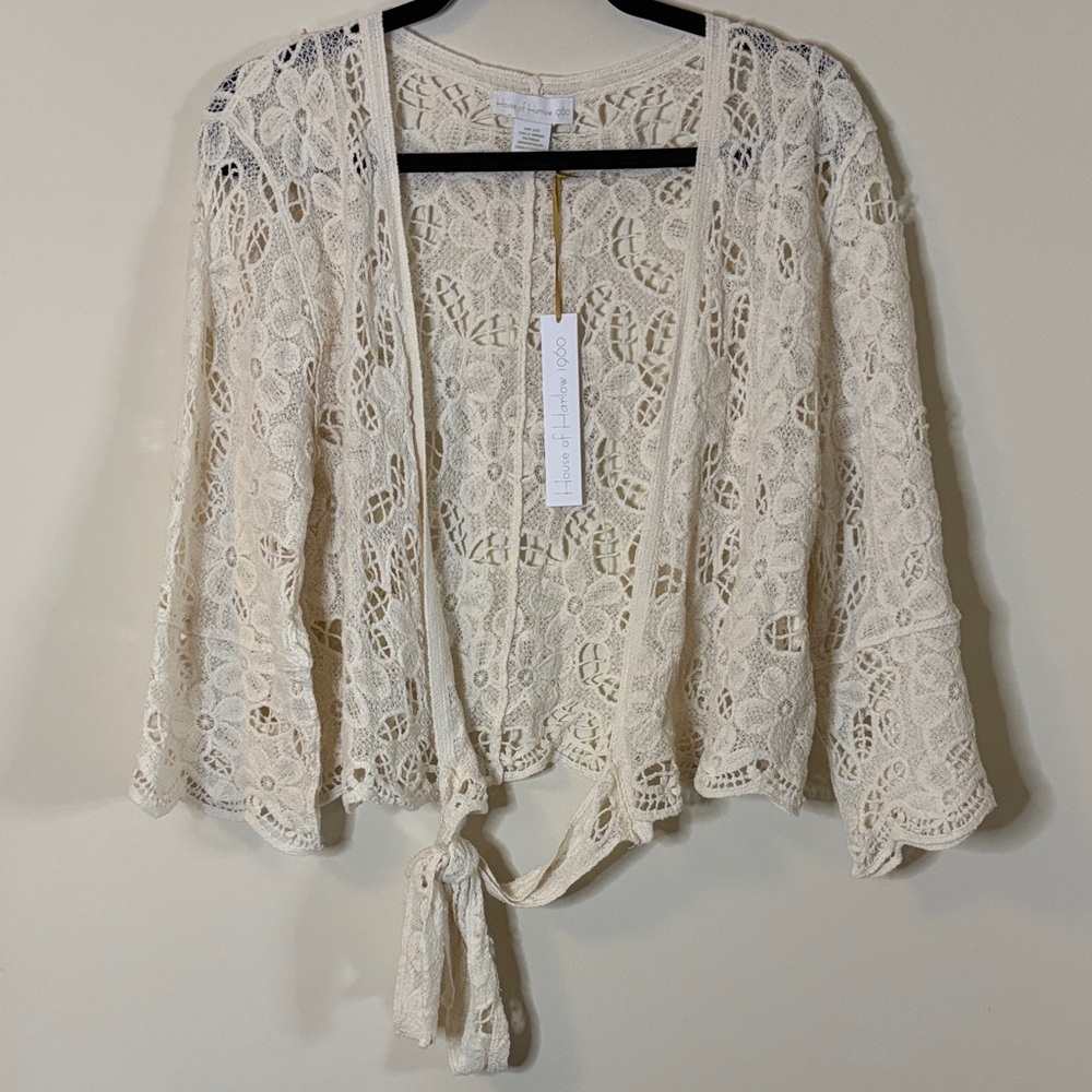 House of Harlow Cream Lace Open-Front Cardigan OS 100% Cotton Cottagecore NWT